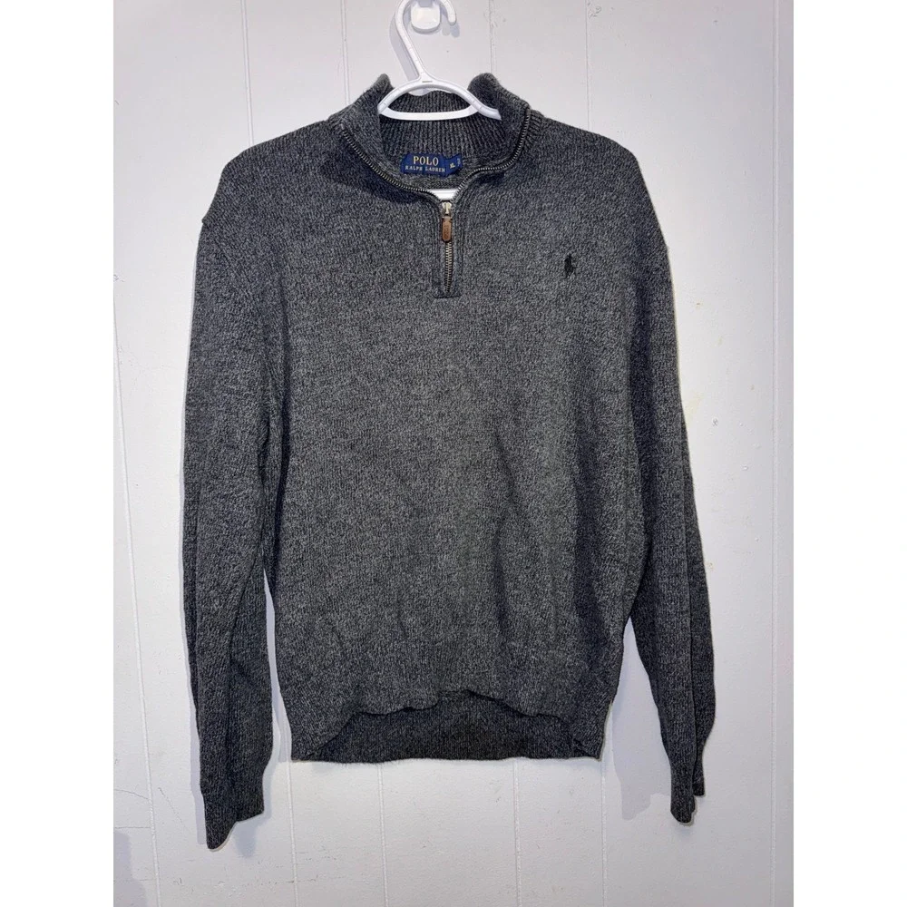 Polo Ralph Lauren Mens XL Grey Cotton Quarter Zip Mock Neck Sweater Pony Logo